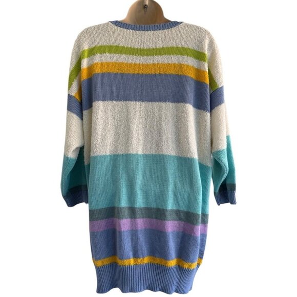 Vintage Pronto Moda 80s 90s Women's Sz L Pink Blue Striped Checkered Sweater - Picture 3 of 8